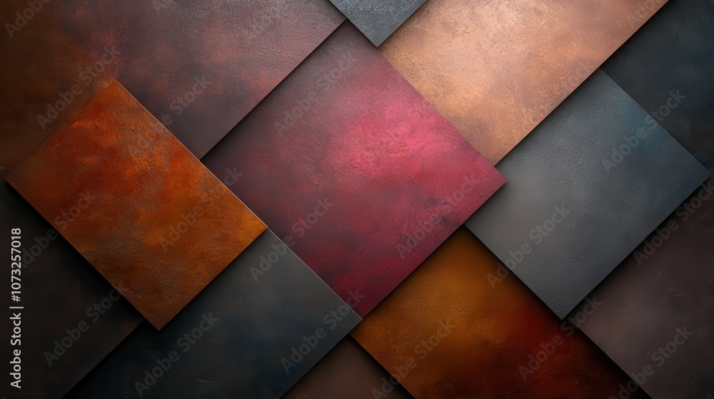 Poster a stunning abstract geometric pattern featuring layered rectangles in deep, warm tones of red, rust,
