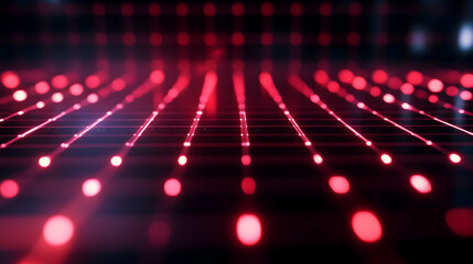  Rows of glowing red dots aligned in a grid pattern on a dark surface, creating a futuristic digital matrix