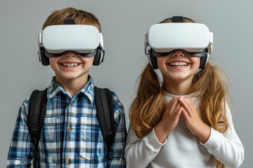 Kids using VR headsets in a modern, stylish room.