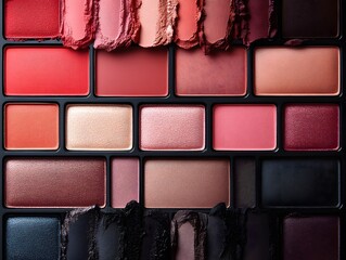 Fototapeta premium Colorful Palette of Blush and Lip Shades for Beauty