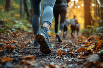 A group of friends jogging together in the morning, capturing a vibrant and energetic atmosphere, promoting an active and healthy lifestyle, perfect for motivational and inspiring content.
