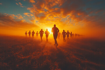 A group of friends jogging together in the morning, capturing a vibrant and energetic atmosphere, promoting an active and healthy lifestyle, perfect for motivational and inspiring content.
