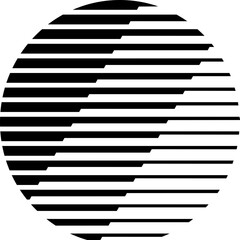 A circle filled with horizontal black stripes that have irregular, stepped breaks creating a dynamic pattern against a white background. Vector outline icon.