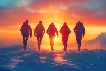 A group of friends jogging together in the morning, capturing a vibrant and energetic atmosphere, promoting an active and healthy lifestyle, perfect for motivational and inspiring content.
