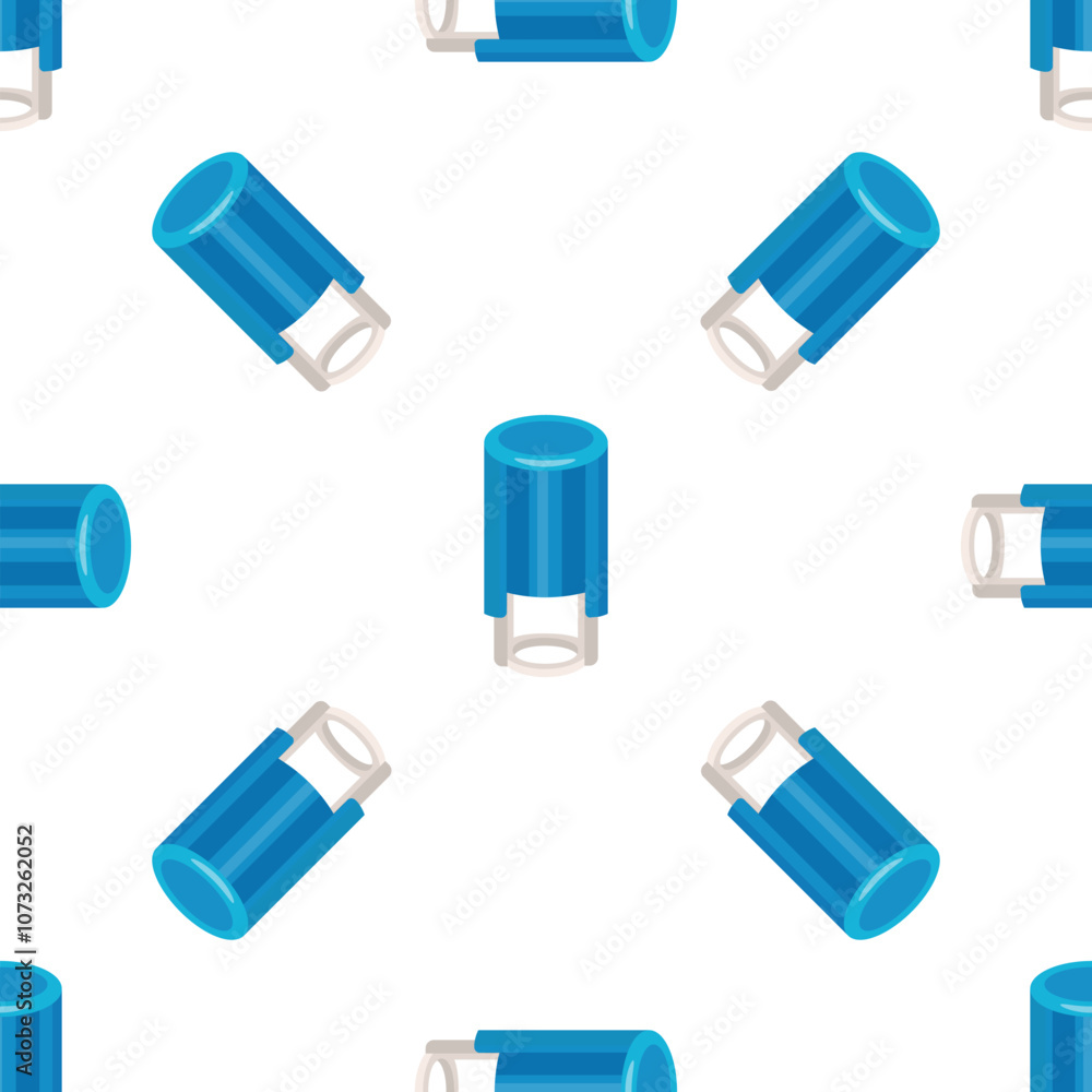 Poster electrolytic capacitor seamless pattern repeating on white background, isometric view ideal for elec
