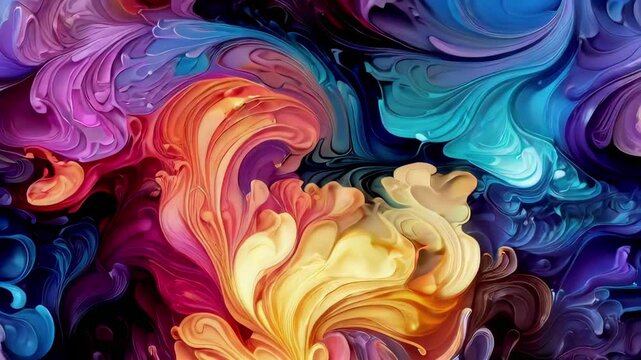 Abstract colorful rainbow floral pattern growing and flowing slow motion animation