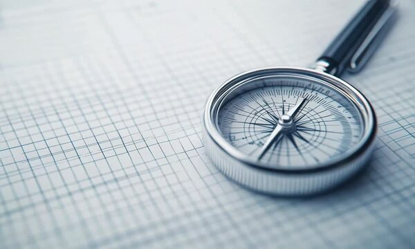Close-Up of a Compass on Graph Paper with Grid Lines - Navigation and Precision Concept