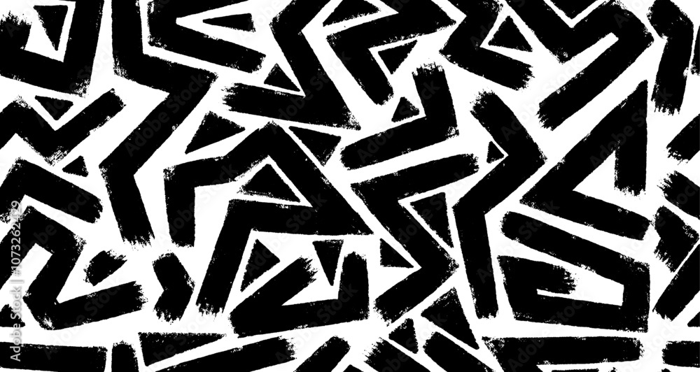 Poster zig zag line seamless pattern with hand drawn brush strokes. ink illustration. geometric pattern for