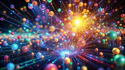 Obraz premium An abstract, colorful visualization of nanoparticles interacting with light, creating holographic effects and vibrant displays