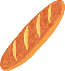 Hand-drawn Long Brown Baguette Bread illustration