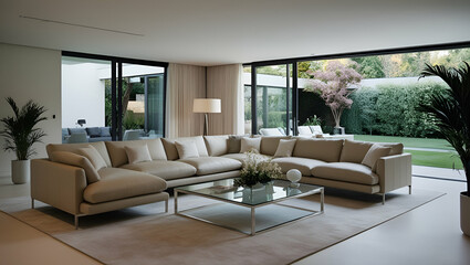 Fototapeta premium living room interior Luxurious Contemporary Living Room with Garden View