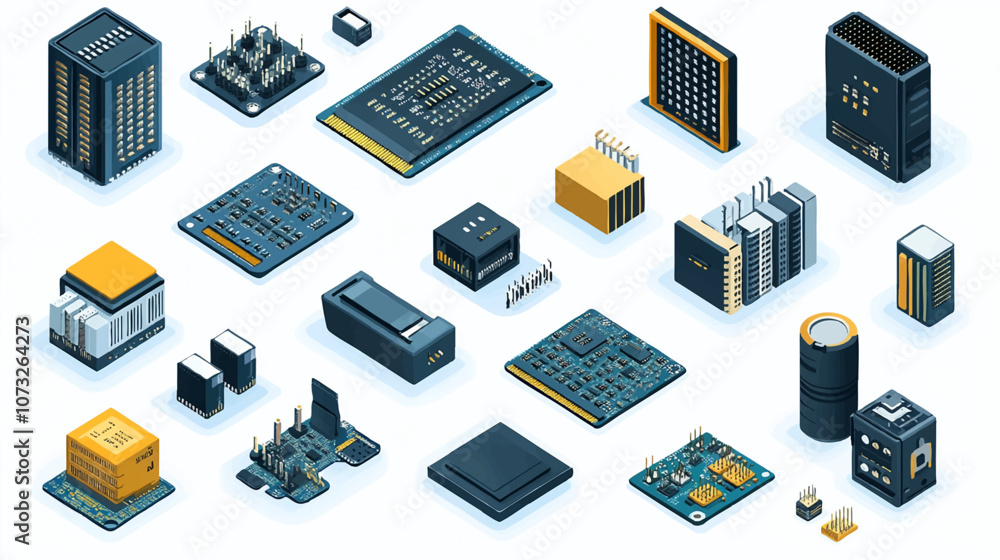 Aufkleber set abstract ai chip hologram on circuit board tech. artificial intelligence isometric 3d logo with 