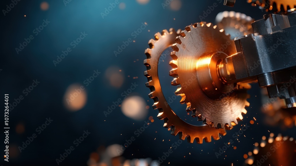 Poster the image showcases intricate gears interlocked in perfect harmony, with sparkling effects emphasizi