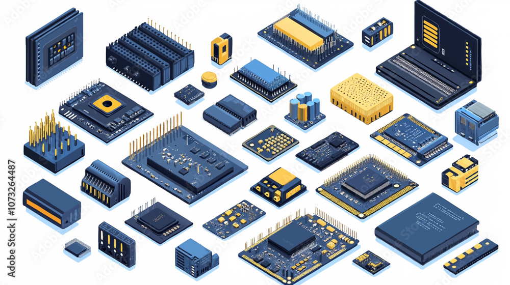 Poster set abstract ai chip hologram on circuit board tech. artificial intelligence isometric 3d logo with 