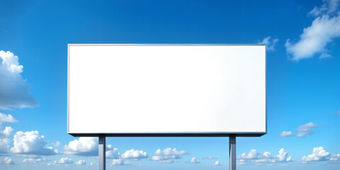 Fototapeta premium Blank billboard mockup on blue sky background for new advertisement.