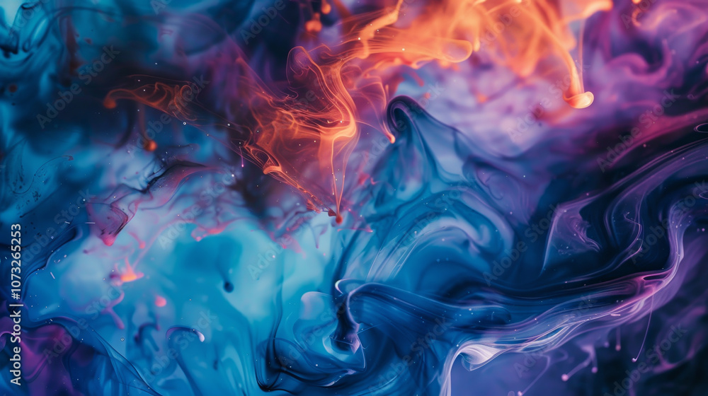Poster bright shades of blue and orange swirl together in an abstract mixture, creating a captivating visua