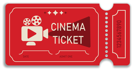 Flat vector illustration of cinema ticket. Retro style movie ticket. Printable ticket.