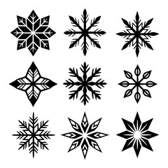 シンプルな雪の結晶のシルエットイラスト　透過背景の切り抜き