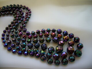  Vintage jewelry, old necklace, petrol beads. Dark vintage necklace.