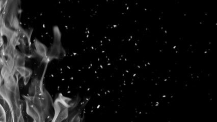 Texture of burn fire with particles embers. Flames on isolated black background. Texture for banner,flyer,card .