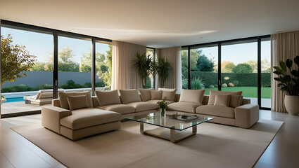 Fototapeta premium living room interior Modern Living Room with Minimalist Decor and Indoor Plants