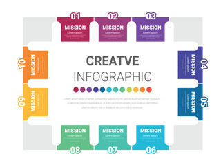 Timeline Infographics Template, Vector infographics timeline design template with 10 label, Vector. can be used for workflow layout, diagram, number step up options.