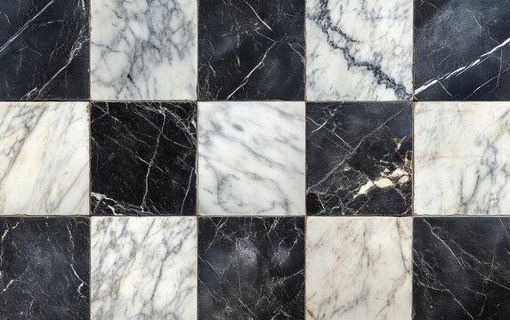 A black and white checkered floor with a dark background