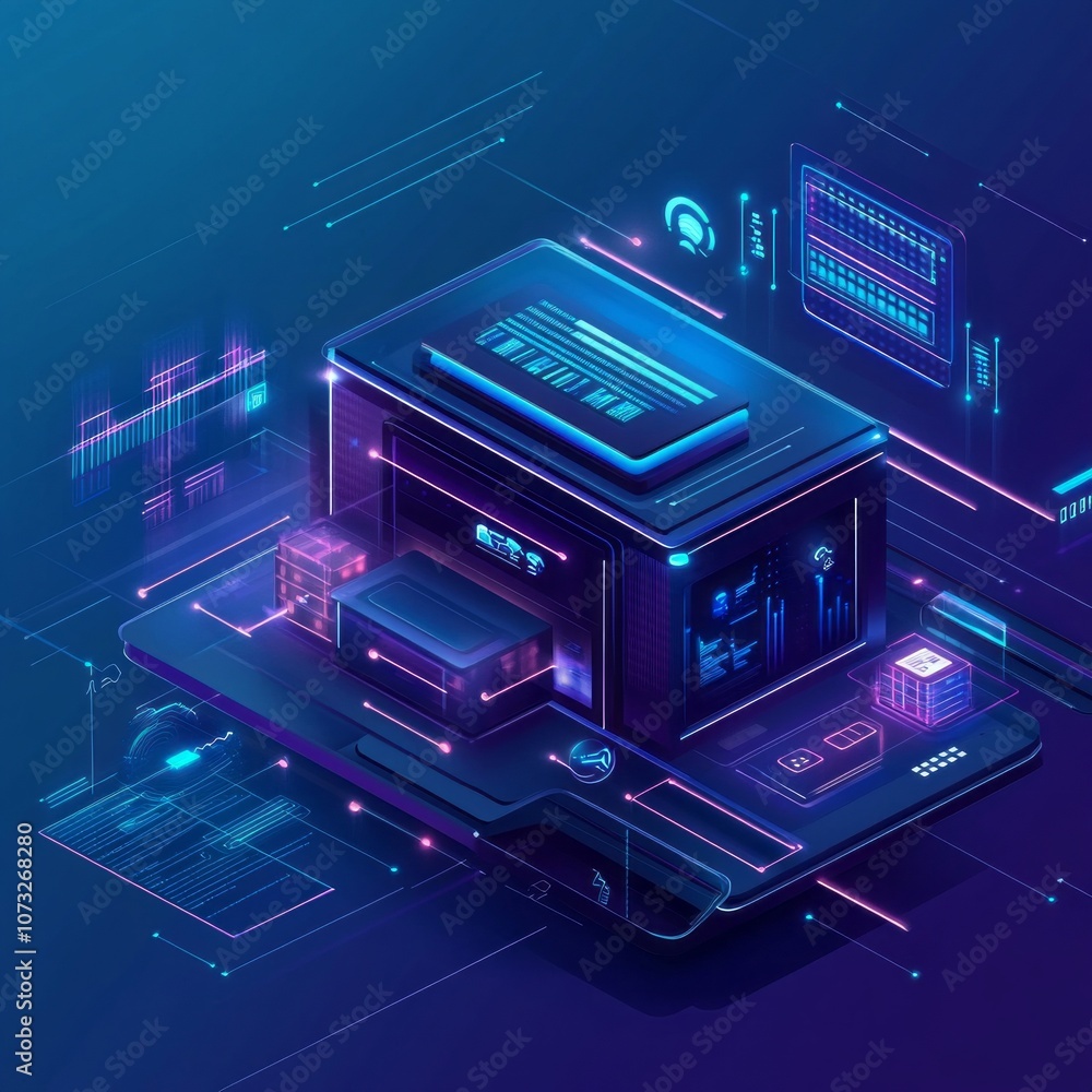 Poster A computer monitor with a blue background and a blue box with a white screen