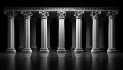 Obraz premium The image is a black and white photo of a row of pillars