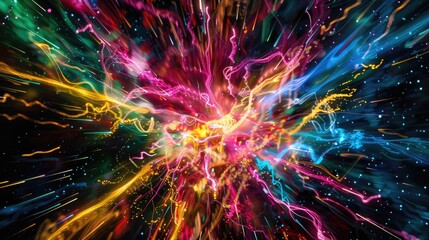 Abstract Light Streaks Exploding in a Starry Sky
