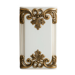 Decorative panel with intricate gold detailing on a white background.