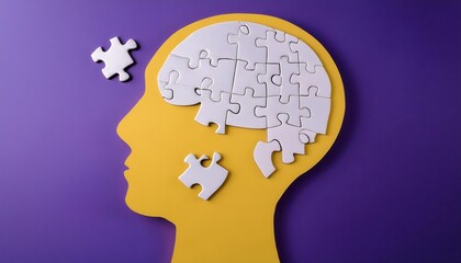 Alzheimer's Disease Concept. Human Head Silhouette with Missing Brain Puzzle Pieces Representing Memory Loss, Cognitive Decline, and Neurodegenerative Disorders