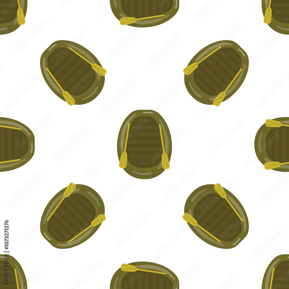 Poster seamless pattern with inflatable boat and oars, repeating pattern for textile, wrapping paper, wallp