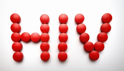 Arrangement of Red Pills Spelling 'HIV' on a White Background. Representing HIV Treatment, Antiviral Medication, and Public Health Awareness Efforts in Combating HIV AIDS