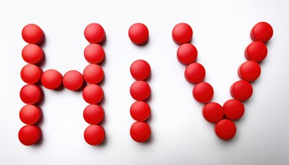 Arrangement of Red Pills Spelling 'HIV' on a White Background. Representing HIV Treatment, Antiviral Medication, and Public Health Awareness Efforts in Combating HIV AIDS