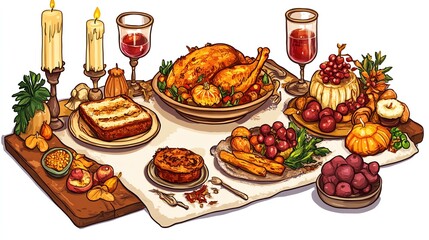 a 2D cartoon illustration of a Thanksgiving turkey with a pilgrim hat, funny and festive, white background--ar 16:9