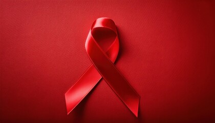Red Ribbon Symbol of HIV AIDS Awareness, Support, and Global Solidarity on Textured Background, Representing Health Campaigns, Compassion, and Advocacy for Disease Prevention and Public Health