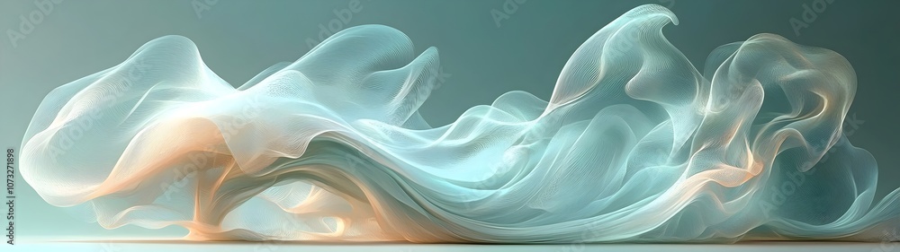 Poster a mesmerizing abstract composition featuring flowing, translucent waves in soft pastel shades, creat