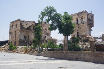Aleppo, Syria - May 30, 2023: Ruins of the Old City of Aleppo after the Civil War