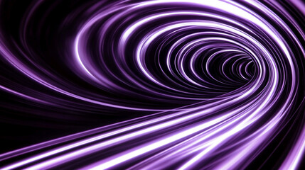 Fototapeta premium A swirling vortex of purple light creates a tunnel effect against a black background. Concept of time travel, wormhole, abstract energy, cosmic phenomenon.