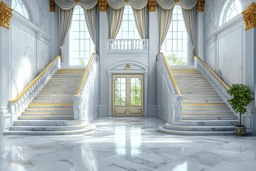 Obraz premium A grand entrance hall with a staircase leading up to the second floor