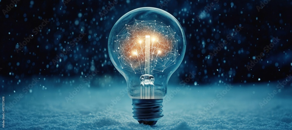 Poster digital network inside light bulb - concept of innovation, artificial intelligence, technology