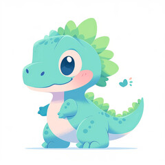 Obraz premium Cute Cartoon Dinosaur with Blue and Green Features and Playful Expression