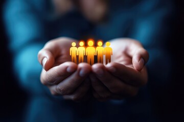 Hands Holding Silhouette Figures Representing Leadership, Teamwork, Collaboration, Inclusion, and Community Development in a Professional Environment