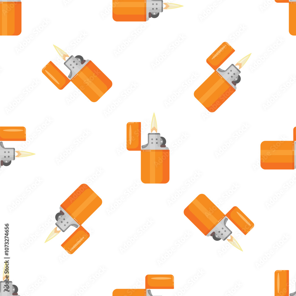 Aufkleber seamless pattern of orange pocket lighters with open cap creating a flame on white background
