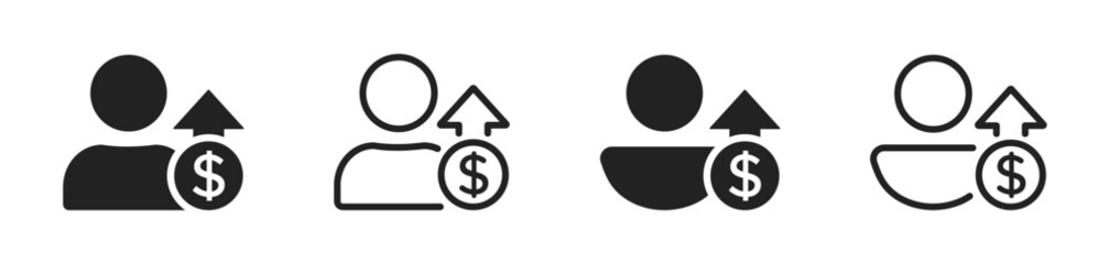 Salary increase vector icon designs set. Employee salary increase vector icons. Salary increase icon