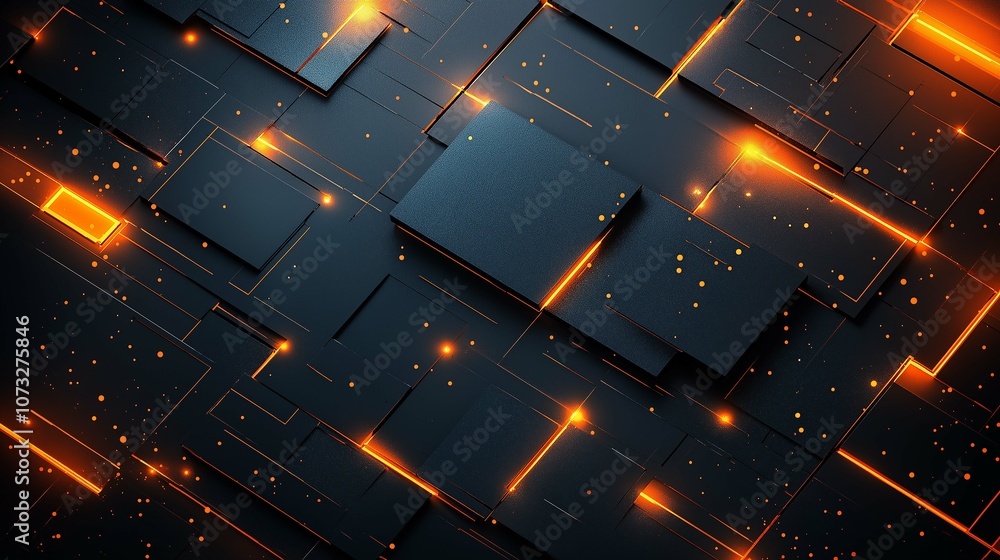 Poster abstract digital background showcasing illuminated orange lines and geometric shapes on a dark surfa