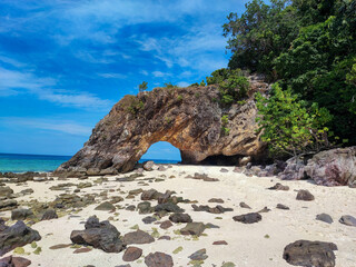 The beautiful blue sea, clear water, green island and the white sand, Lipe, Thailand.