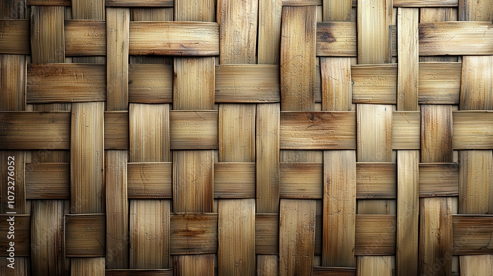 Aufkleber intricate close-up of a natural woven bamboo texture showcasing earthy tones and unique patterns for