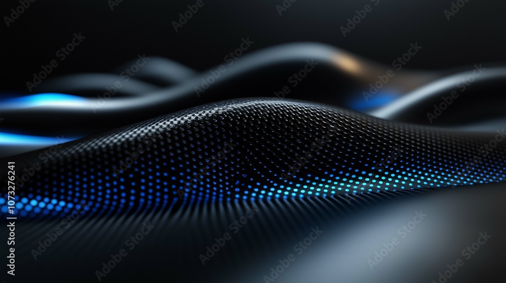 Poster abstract 3d representation of dynamic waves with blue light and textured surface for innovative back